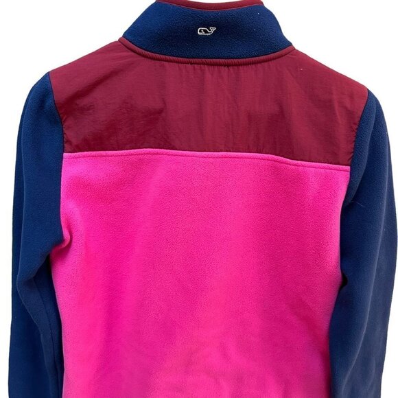 Vineyard Vines Fleece 1/4 Snap Pullover‎ Colorblock Pink Blue Long Sleeve Womens - Picture 4 of 9